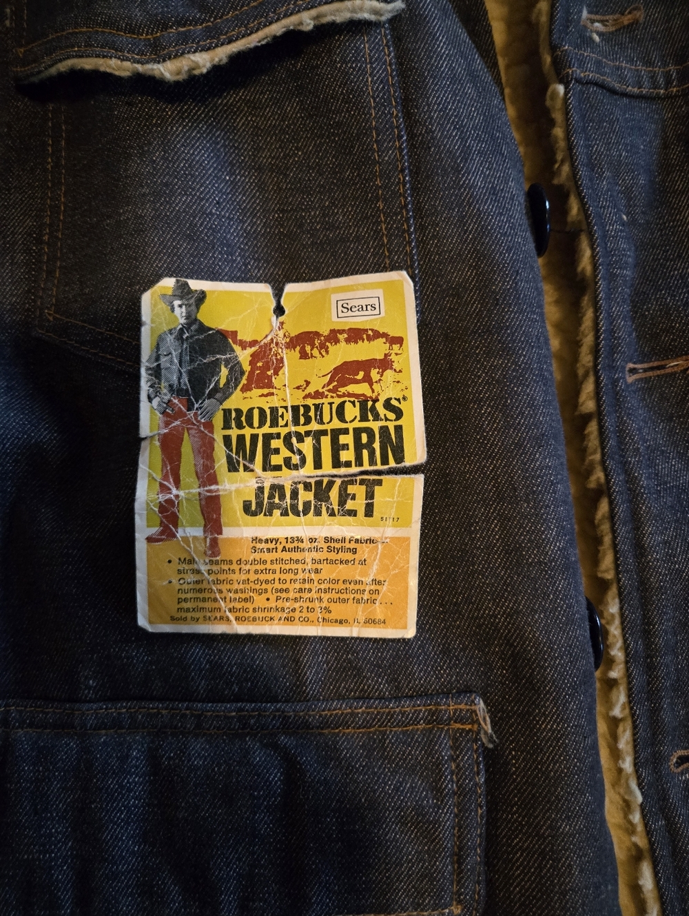 Vintage Sears 40-r Sherpa Lined Denim Ranch Jacket - Picture 2 of 7
